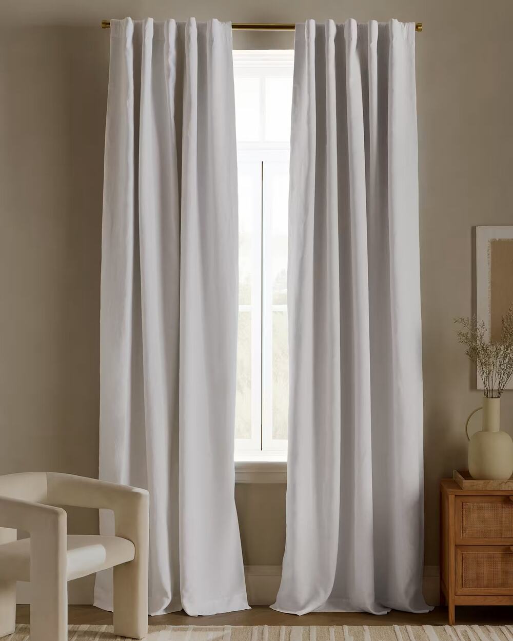 Quince True Blackout White Linen 96 x 96 SET of 2 Curtain Panels $308 Retail